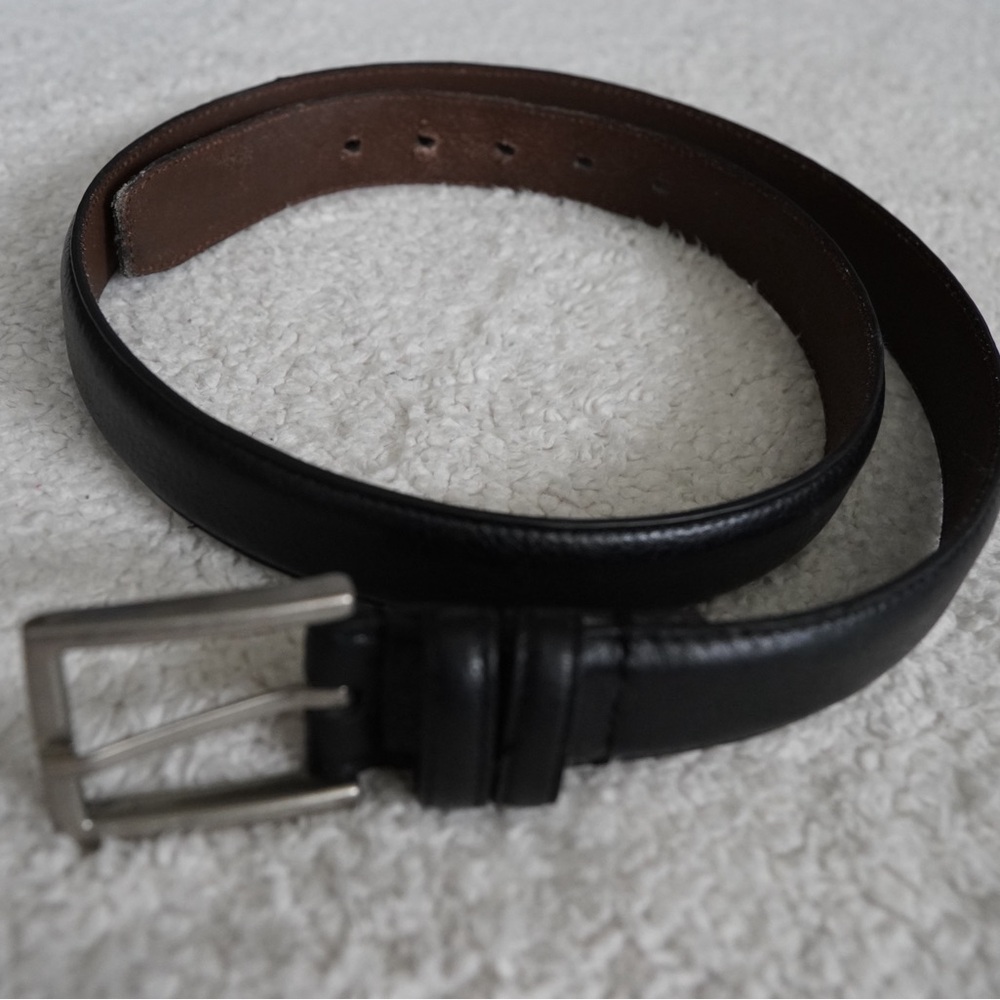 Men's Black Full Grain Leather Belt with silver buckle